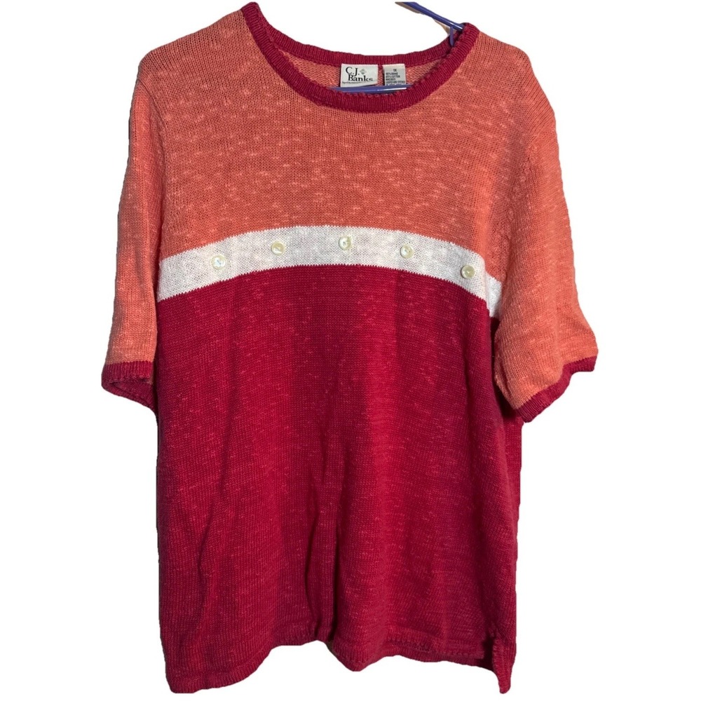 VTG C.J. Banks Womens 1X Ramie Cotton Colorblock Sweater Hong Kong Y2K